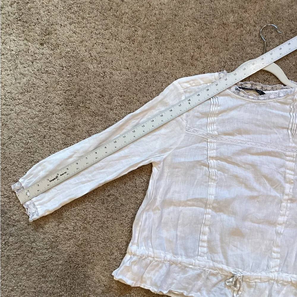 Zara Basic White Ruffles Size M, drawstring floral knit around neck and sleeves - Picture 13 of 16